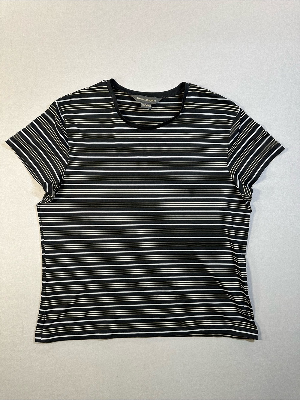 90s/Y2K Banana Republic Fitted Crew Short Sleeve T-Shirt, Stripes - Women Large